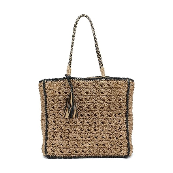 Kvinders Stro Shoulder Bag Tote Sommer Strand Vævet Håndlavet Vævet Håndtaske