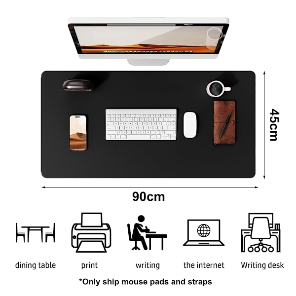 Læder Skrivebordsunderlag, Desktop-underlag, Vandafvisende Underlag til Skrivebord, Tastatur og Mus, Læder Mus Pad Beskytter Kontor Hjem, 90*45cm