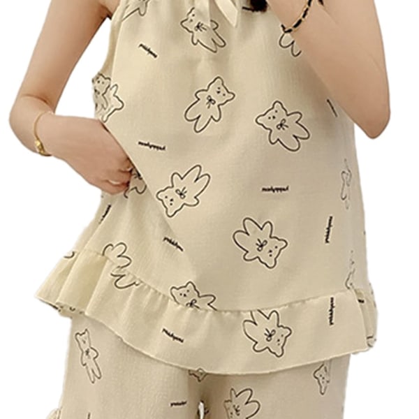 Dam Pyjamas Set Ärmlös Tank Top Casual Shorts Mjölksiden Mjuk Hudvänlig 2-Delar Sommarsovkläder Björnmönster L