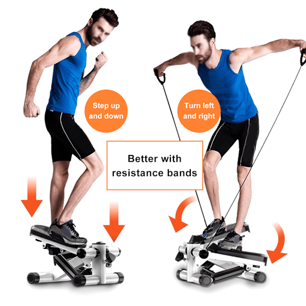 Mini Stepper Bärbar Elliptisk Trappstegsmaskin LCD-Skärm Steppstegs Fitnessmaskin med Motståndband Golvmatta för Hemträning