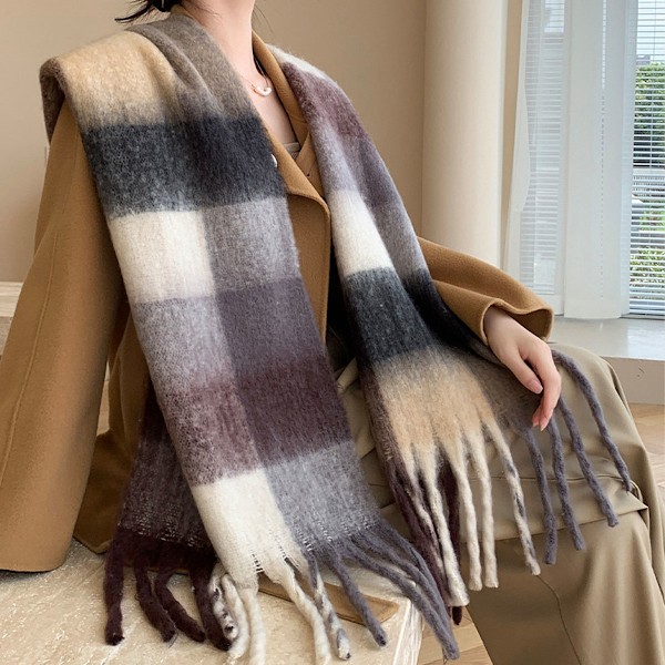 Dam Cashmere Stor Färgad Rutig Halsduk Vinter Varm Wrap Halsduk
