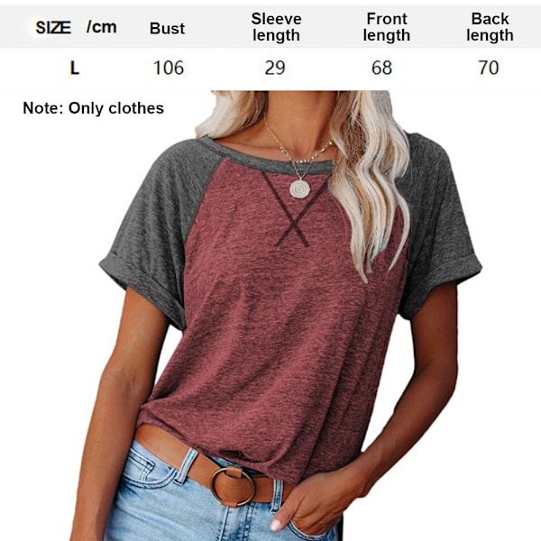 Dam T-shirt med korta ärmar, Raglan, rullade ärmar, löst sittande, slits i sidan, tunika (Tegelröd)