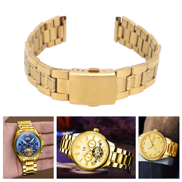 Klockarmband i rostfritt stål med snabbkoppling, dubbellåsspänne, ersättningsarmband i metall för män och kvinnor, guld 18mm/0.71in