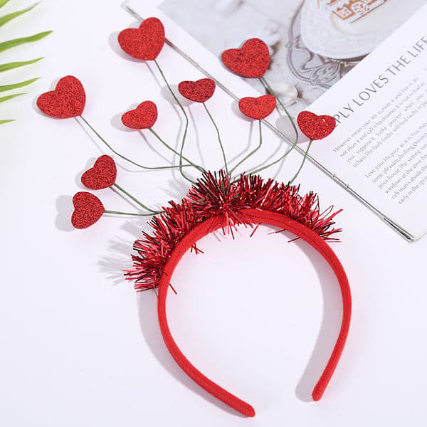Rødt Hjerte Tiara - Hårsløjfe til Valentinsdag, Glitter Paillet Hjerte Håraccessoar til Børn & Voksne