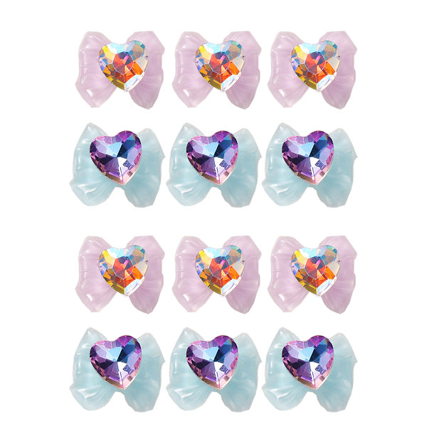 12 st Nagelprydnader Transparent Färg Rosett Nageltillbehör Resinformad Borr Nageldekorationer