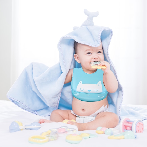 Vandtætte Silikon Babysmokker 2 stk | Lomme til at Fange Mad, Vandtæt tredimensionel måltidslomme til børn