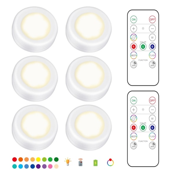 Dekorativa LED Spotlights – 6-pack med Fjärrkontroller och RGB-färger