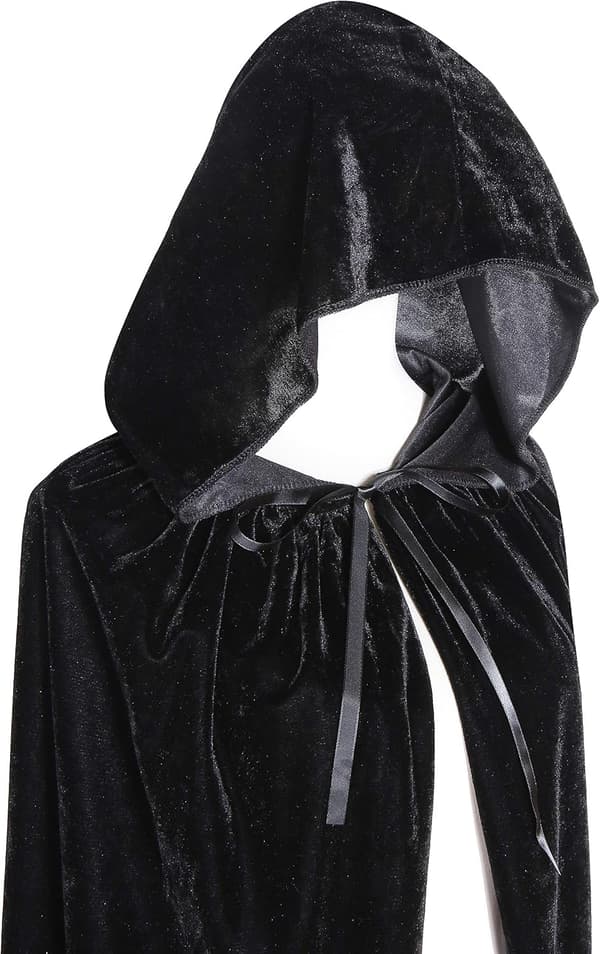 Fuld længde fløjlsbalaclava, Halloween-kappe, kostume (sort, 150 cm)