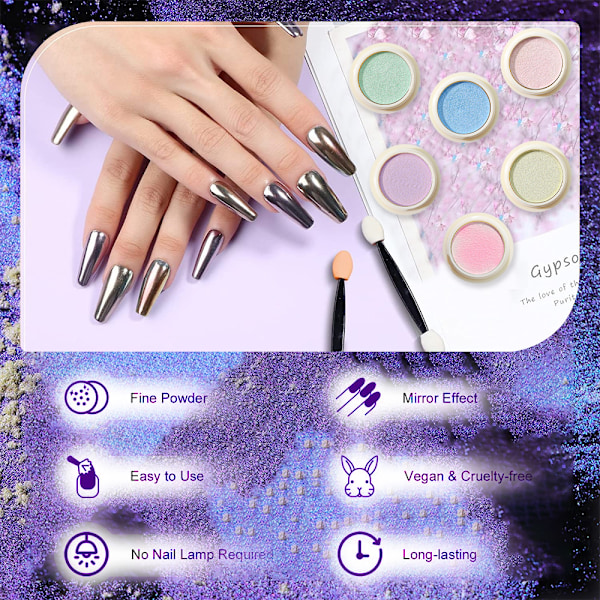 6-pack Nagelpulver Set 6 Färger Nagelpulver Nagel Effekt för Nageldekoration Salong Hem DIY