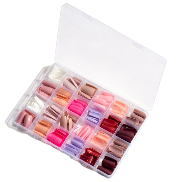 24-pack 576 matta nagelpressar, medium längd, medium kista falska naglar full set, akryl korta balett falska nagelspetsar, nagelkonst DIY