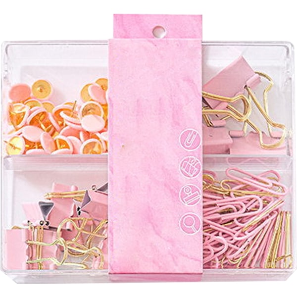 Binderclips, Papirclips og Push Pins Sæt med Æske til Kontor, Skole og Hjemme