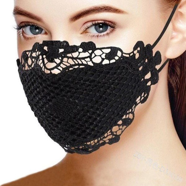 Dame Kirurgisk Maske Vaskbar Sort Blonder Vindtæt Genanvendelig Halstørklæde Bandana Åndbar Støvbestandig Multifunktionel Klud
