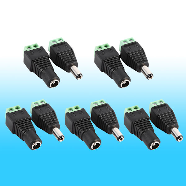 5 Par (5 stk Hann + 5 stk Hunn) DC Strømkontakt Adapterkabel Pluggkontakt for CCTV/LED