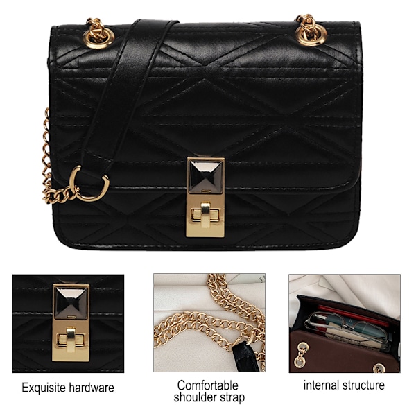 Quiltad axelväska för kvinnor,  Crossbody-handväska med kedjesträck,  Clutch-plånbok