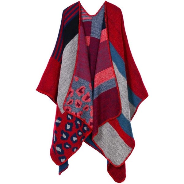 Women's Color Block Shawl Wrap Open Front Poncho Cape