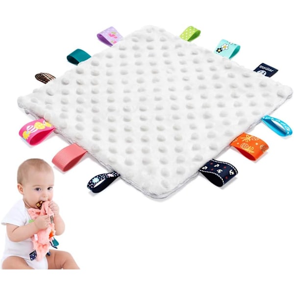 Sikkerhetsteppe for babyer med lapper - Mykt og beroligende teppe med fargerike lapper, 10\"x10\" firkantet sansestimulerende leketøy, for babyer 0-12 måneder, gutter og jenter