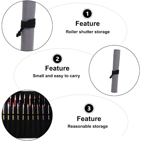 20 Slots Penselrulleholder Lærred Oprullbar Penneetui til