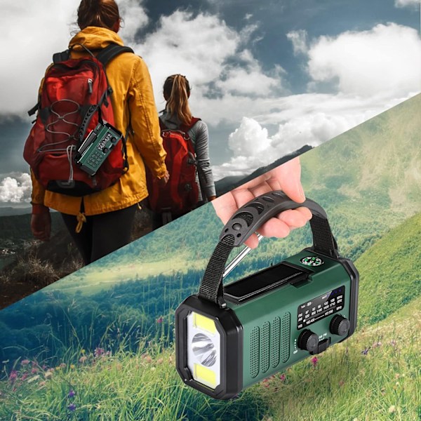 Nödvevradio, NOAA\/AM\/FM, 10000mAh batteri, LED-ficklampa, läslampa, SOS-larm