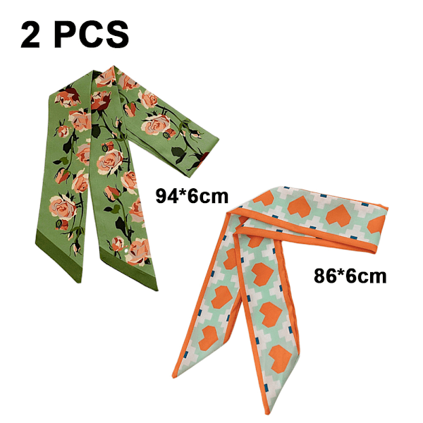 2-pack Lång Tunn Chiffonsjal - Smalt Halsband Midjebälte Huvudbonad för Kvinnor Flickor, Modegåvor