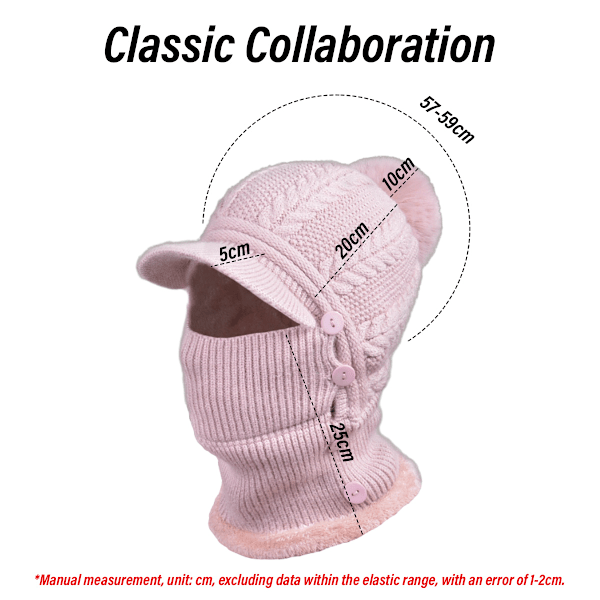 Dam vintermössa hattar en-delad fleecefodrad stickad balaclava mask set skalle hals cirkel halsduk skid snö hatt mössa med pompom