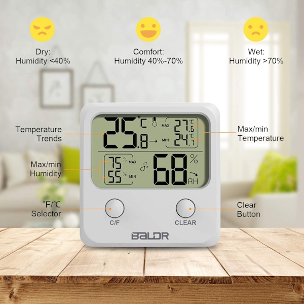 Digital Hygrometer Termometer, Indendørs Digital Temperatur