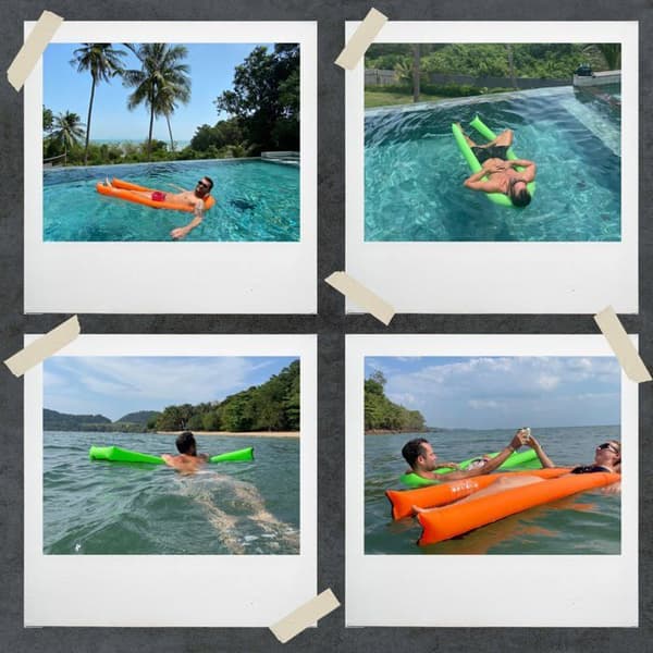 Inflatable Water Hammock Mesh Bed - Floating Nylon Mattress with Bag and Waterproof Pocket