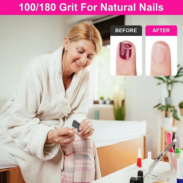 Nagelbuffert Sandpapperblock Poleringsfil 100/180 Korn Nagelfiler Konst Pedikyr Manikyr Fil 2-sidig