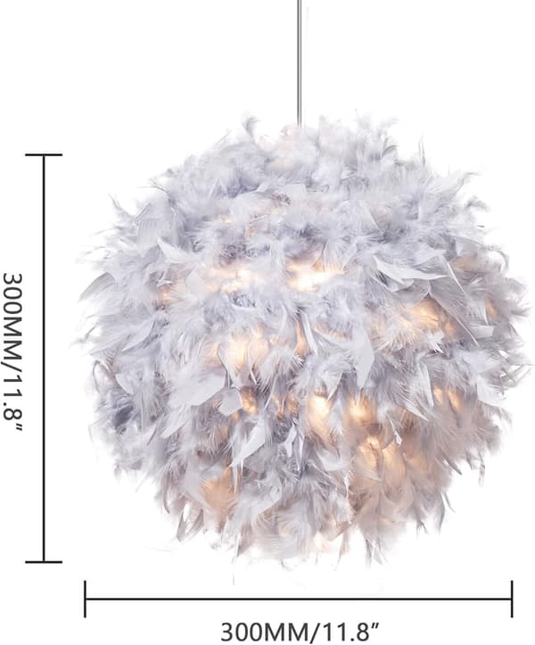 Feather-light shade for ceiling pendant lamp, fluffy lampshade for table lamp and floor lamp, bedroom diameter 30cm, grey