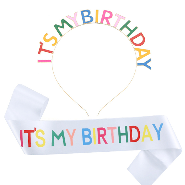 Syntymäpäiväpanta, Syntymäpäiväkruunu, Syntymäpäiväkuningattaren Vyö & Värikäs Metalli Tiara Setti, Syntymäpäivätiara