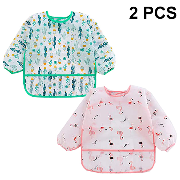 2-pack Långärmade Snuttset | Vattentäta Bebissnuttar med Fickor | Småbarnssnutt med Ärmar och Smulhållare | Fläck- och Luktresistent