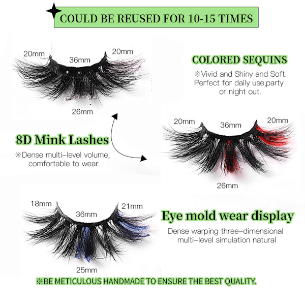 Glamnetic Ögonfransar, Fransar med Färg, Minkfransar, Ögonfransar för Makeup Fransförlängningar - 3 Par