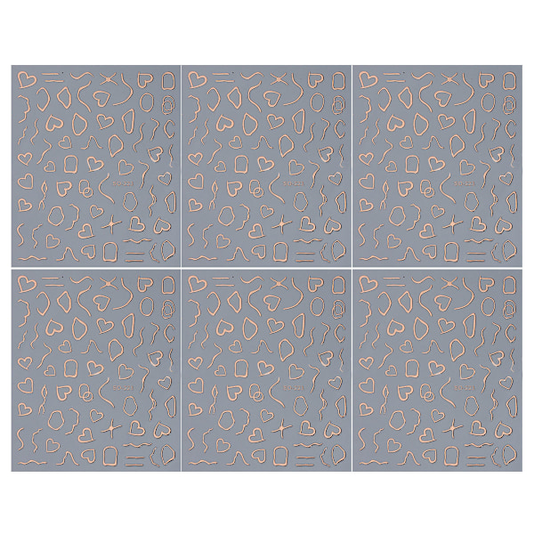 6 st 3D-nagelklistermärken med bronsfinish, enkel fransk design, laserroséguld, persika, kärlek, nagelklistermärken, självhäftande