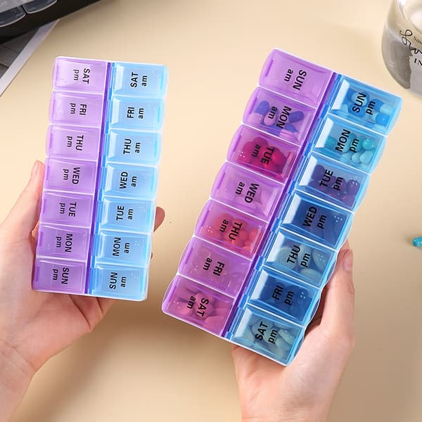Reise-grill pilleboks, dobbeltrad 14 roms oppbevaringsboks, Braille[TT]