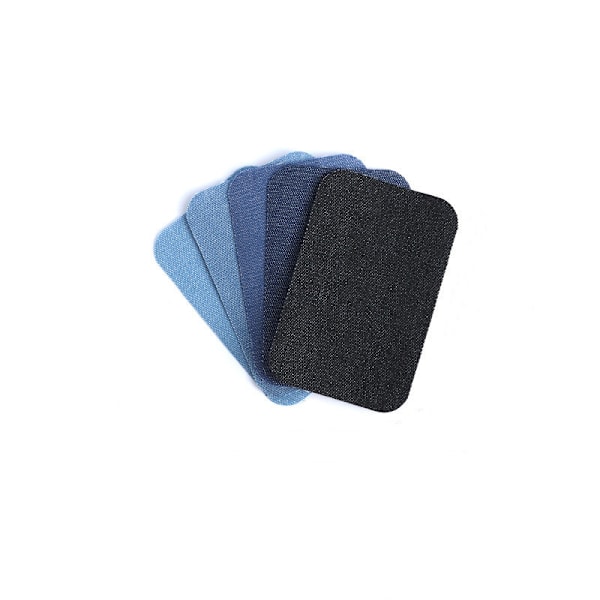 Fyrkantiga, stryka-på, laglappar, jeans, 5-pack, Denim, blå, 5x7.5 cm Denim blå 5x7.5 cm