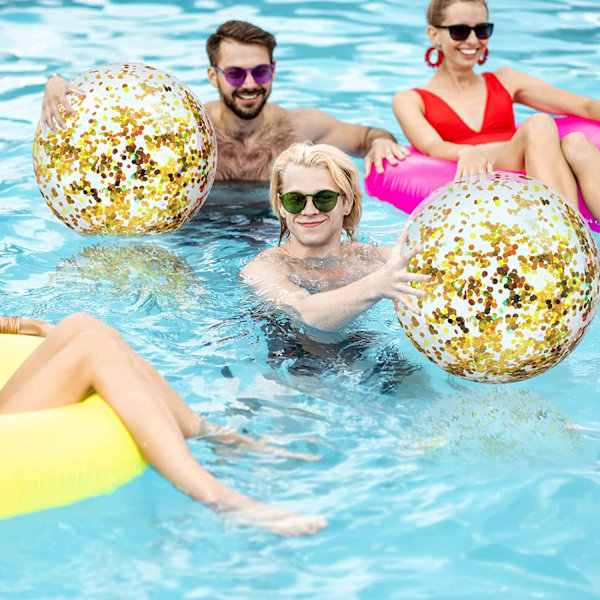 5-pack Strandboll Jumbopolsleksaker Bollar Stora Konfetti Glittrar Uppblåsbara Transparenta Strandbollar Simbassäng Vatten Strandleksaker Utomhus Sommarfest