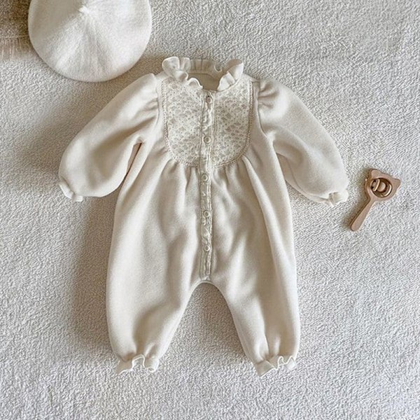 Nyfödd Babyflicka Romper Höst Outfit Långärmad Bodysuit Vinterkläder för Fotosession