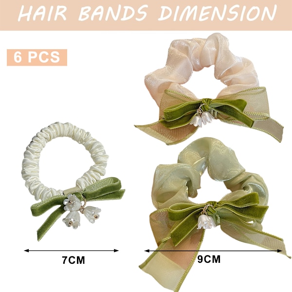 6 stk. satinbånd blå klokkeblomst scrunchie hårbånd hårledning hovedstreng