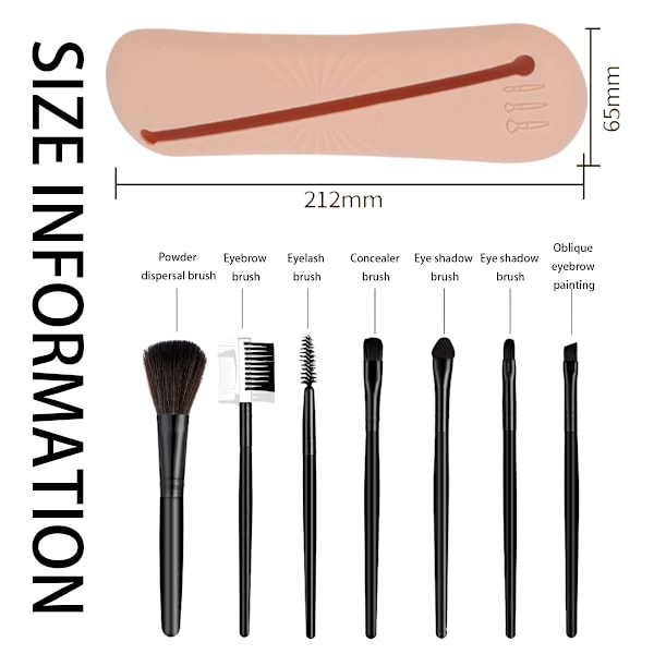 Rejsemakeupbørsteholder, Silikonbørsteholder Makeupbørstepose med 7 børster, Trendy bærbar makeuporganiseringsbørsteetui til kvinder og piger