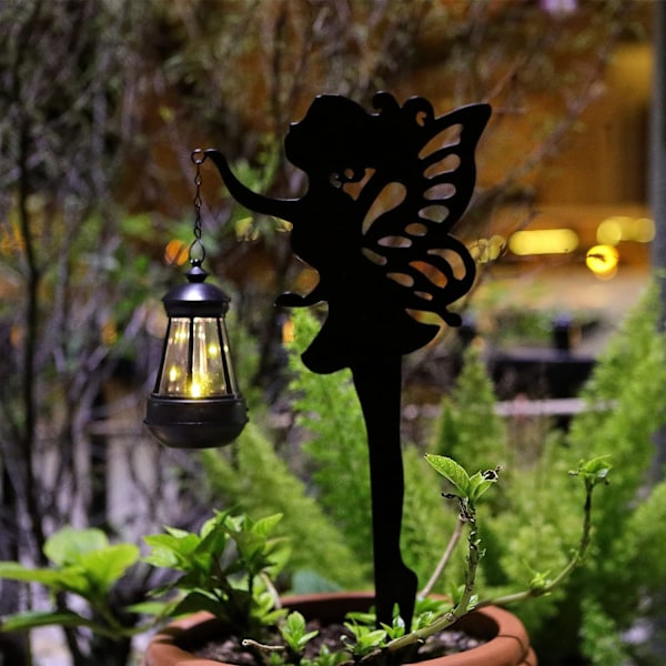 Solar Garden Stake Lights – 2-pack Metal Fairy Hängande lykta Solar Utomhus Trädgårdsdekoration Silhuett Ljus Stake Trädgård Dekorativ Stake