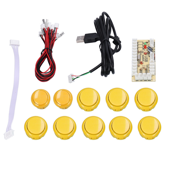 QM070901 Arcade-spel Joystick-kit Zero Delay Arcade-spel DIY-kitdelar med Encoder-kort 10 knappar Joystick för MAMEGul