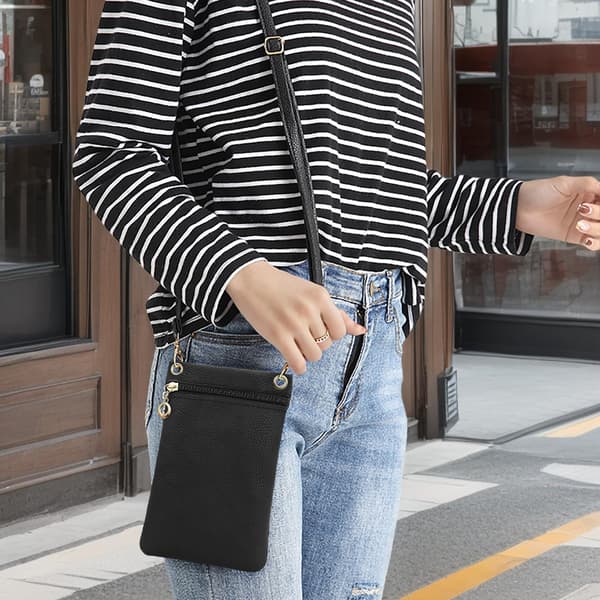 Lille PU-læder Crossbody Telefon Taske til Kvinder - Sort black