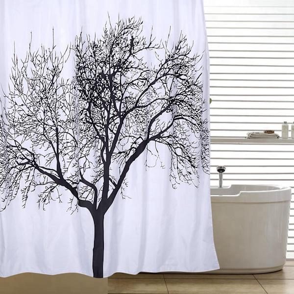 180x180cm Vandtæt Bruseforhæng Badeværelse Polyester 12 Kroge 1# Sort Træ