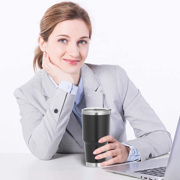 Thermos Termosmugg i Rostfritt Stål, Resemugg för Kaffe, Isolerad Kaffekopp med Vikbart Lock