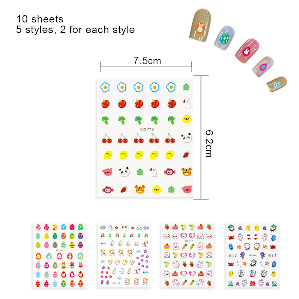 10 st Luminous Nagelstickers för Barn och Flickor, Självhäftande Glow Påsknageldekorationer