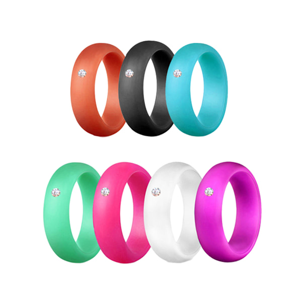 7 Pack Silikonbröllopsringar för Kvinnor Gummiband Set Tunna Silikon Stacking Ringar med Zirkon Inlägg 5,5 mm Bredd Storlek 6-10
