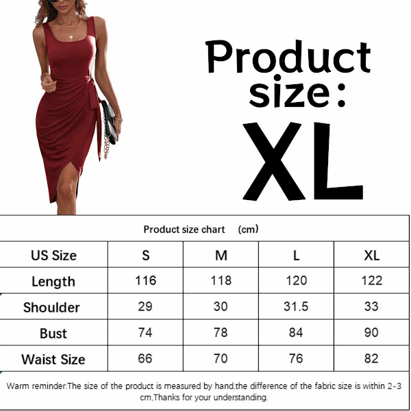 Kvinners Wrap Tie Side Bodycon Midi-kjole med Scoop Neck, uten ermer, rynket asymmetrisk tankkjole