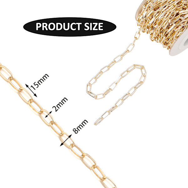 10 meter ovalformad gemkedja, bred platt smyckeskedjelänk för gör-det-själv-armband för kvinnor
