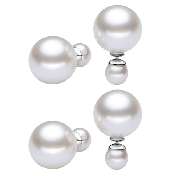 Dobbeltsidige kuleøreringe til kvinner - Mote og elegante øredobber med perle-studs foran og bak
