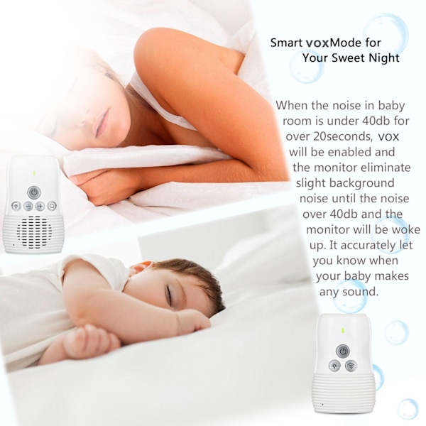 Baby Audio Monitor To-Vejs Samtale Spædbarn Intercom Trådløs Natlys Hjemmesikkerhedsenhed (Stikkontakt AU 100-240 V)
