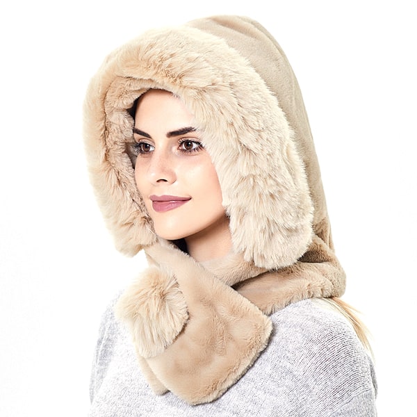 Dam Slouchy Fleece Beanie Hatt, Halsduk, Mask, Huva, Balaclava, Varm Vinter Vindtät Skidkeps med Dragkedja